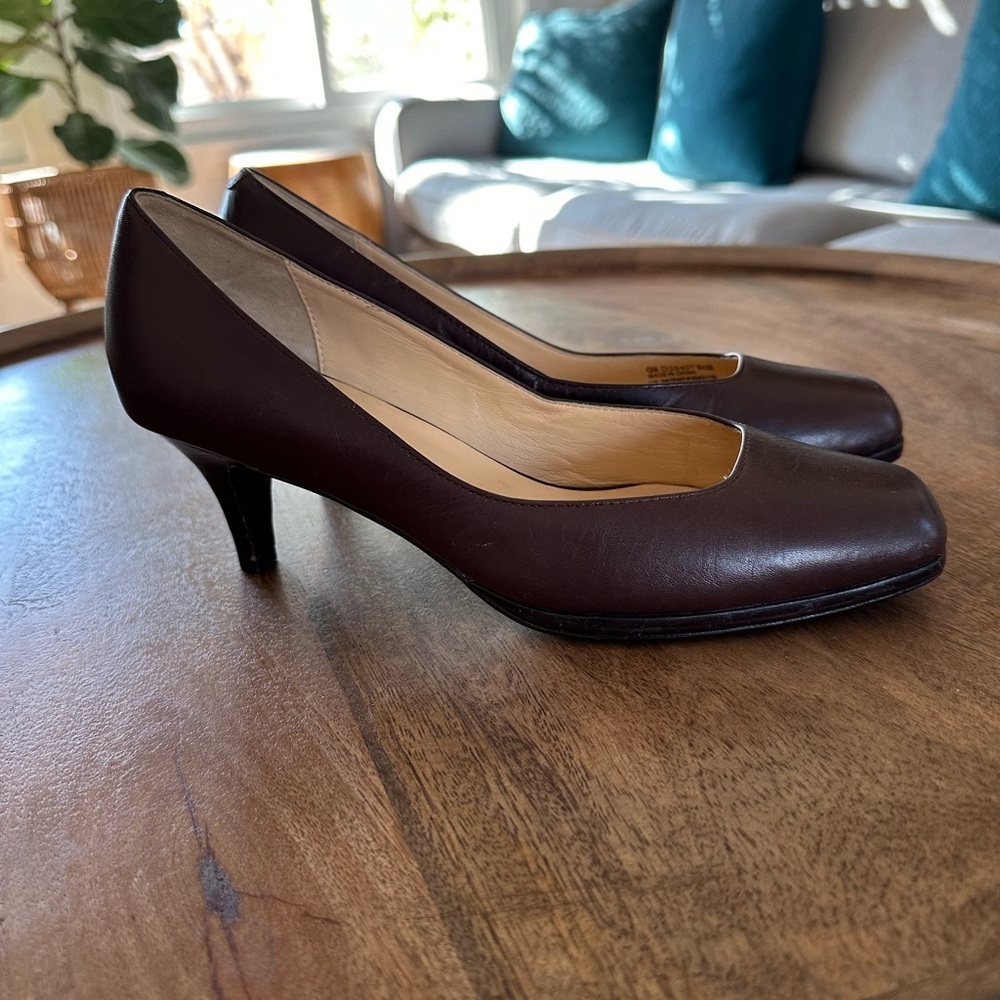 Cole Haan x NikeAir Womens Camra Square Toe Pump Shoes Leather Brown Size 8.5B